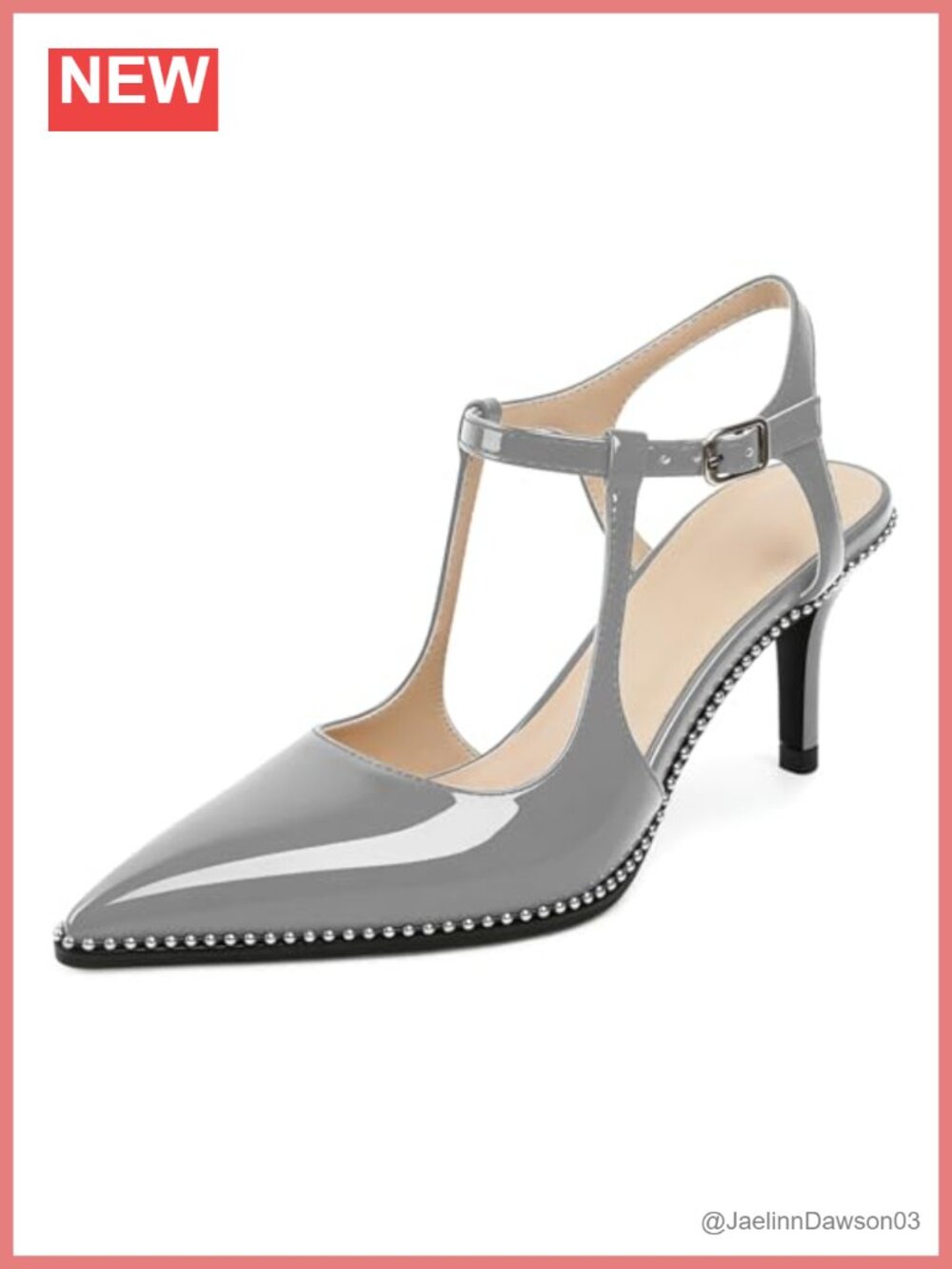 Slingback Kitten Heels Pointed Toe Ankle Strap Beaded Pumps 2.5 Inch Heels Chic